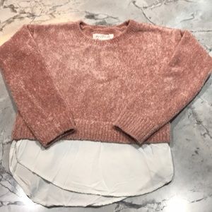 H&M Girls Chenille Sweater, Built In Shirt Bottom